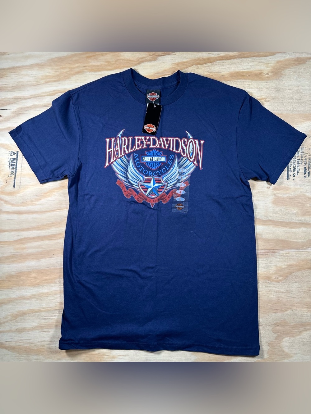 Harley-Davidson Navy Short-Sleeve Graphic Tee with Red & Light Blue Accents